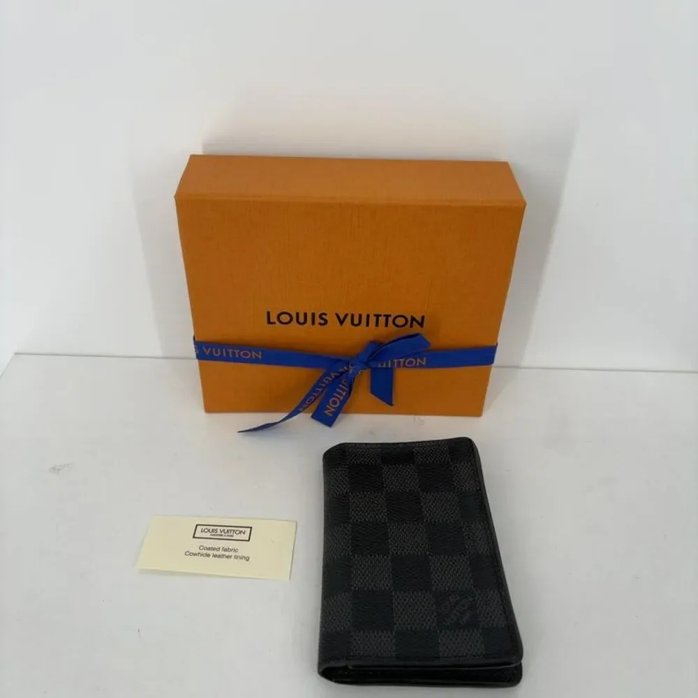 Louis Vuitton Orange Box with Blue Ribbon and Black Damier Card Holder